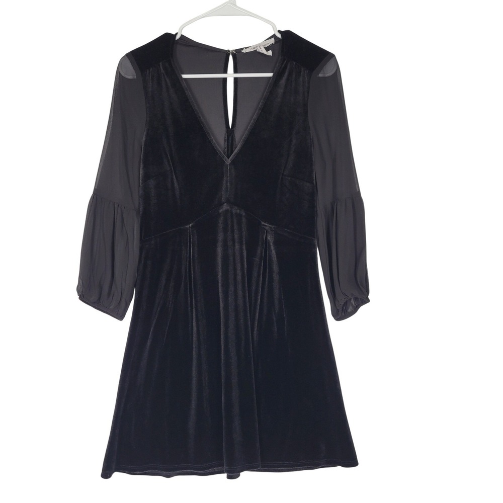 BCBG‎ Generation Black Velvet Sheer Sleeve V Neck Mini Dress Sz Small Whimsigoth